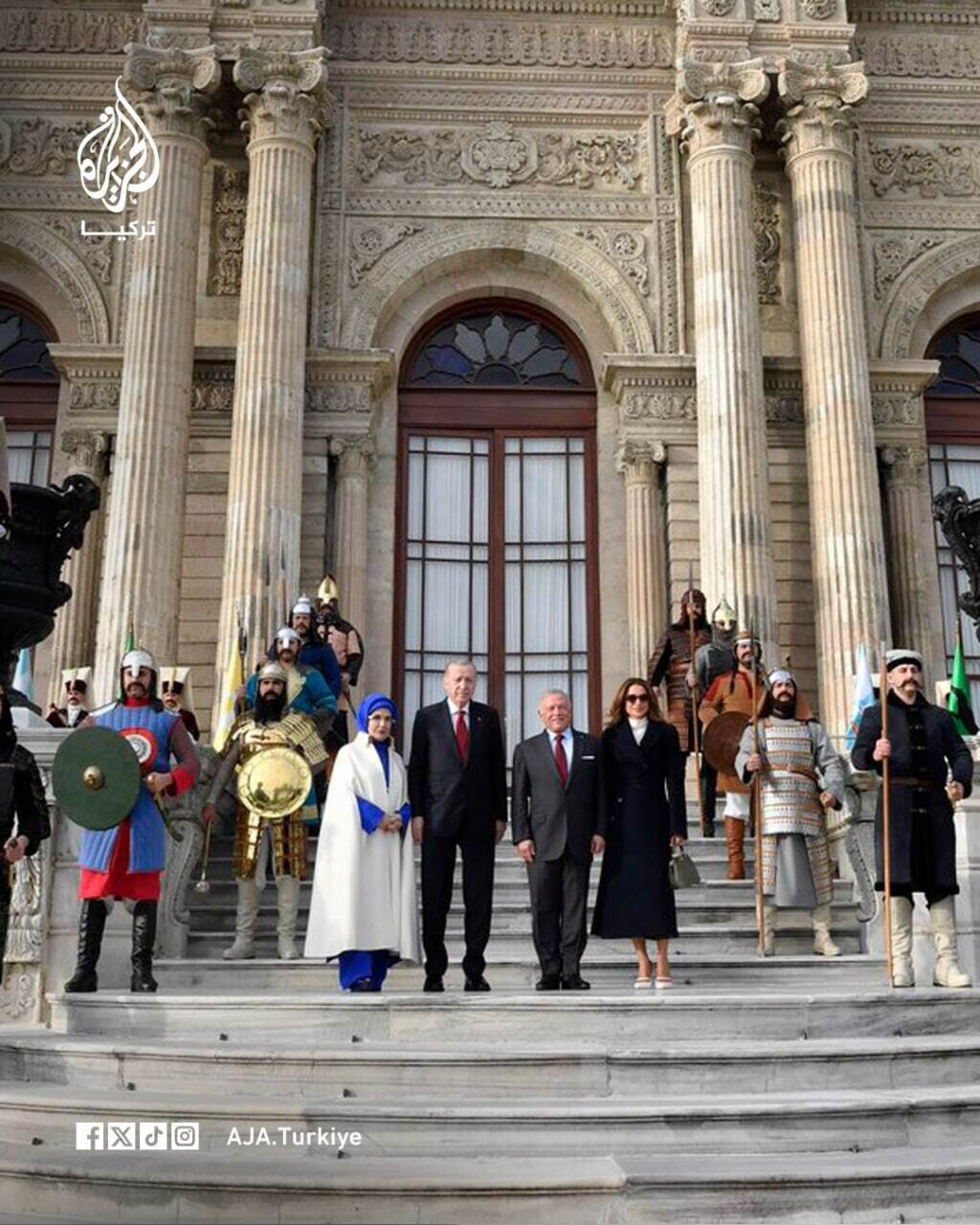 مراسم استقبال همسر اردوغان از ملکه اردن | تصاویر